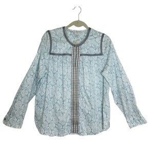 J.Crew Cotton Blue White Embroidered Long Sleeve Versatile  Peasant Top 14